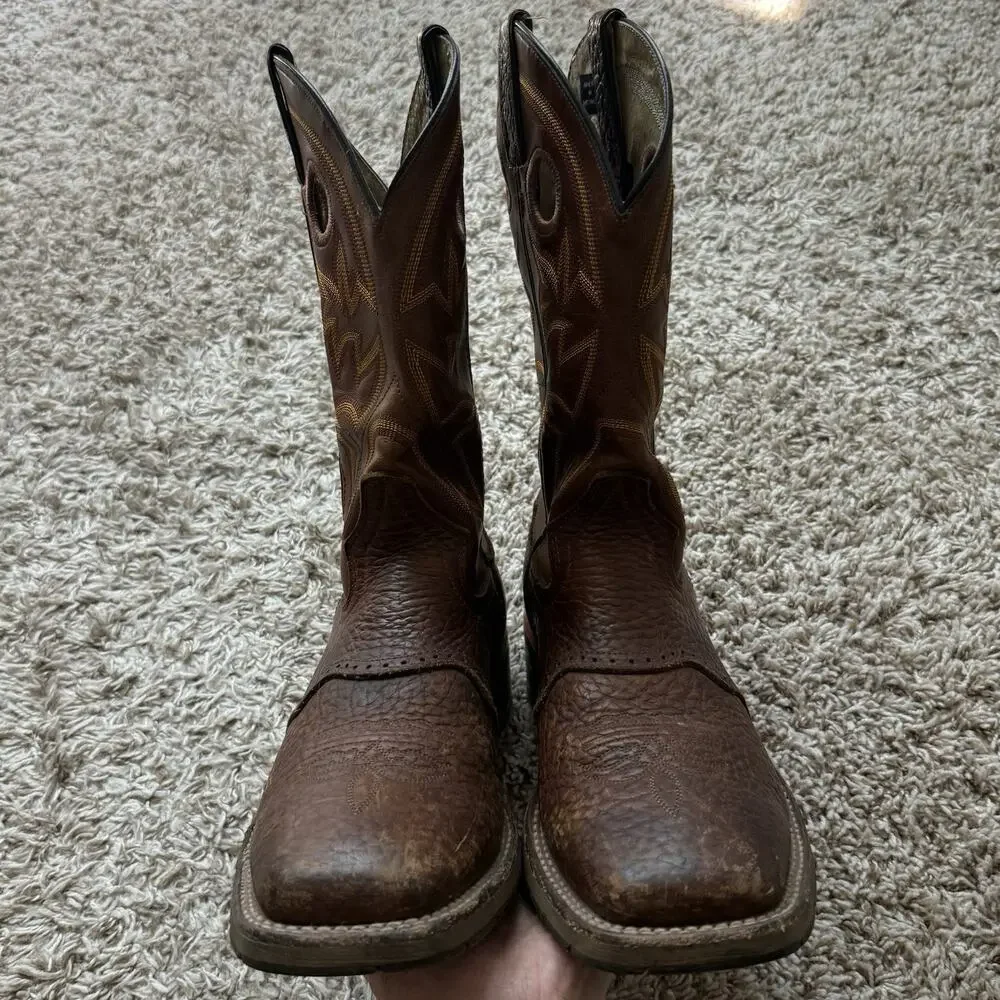 Double H Western Boots Brown Pull On Square Toe Cowboy Mexico Men’s Size 9.5 D